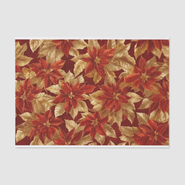 Papel De Seda Red Dourado Vintage Poinsettias Natal (Frente )