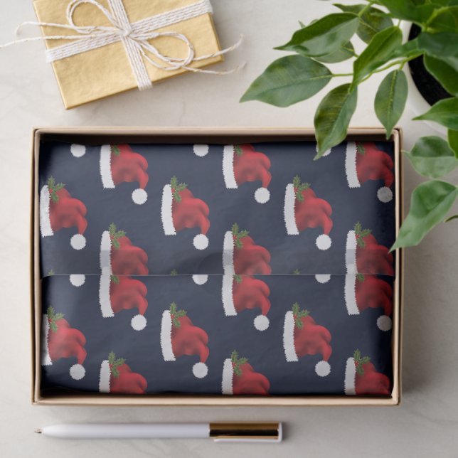 Papel De Seda Red FESEST Santa Hat Sobre Padrão Azul (Presente)