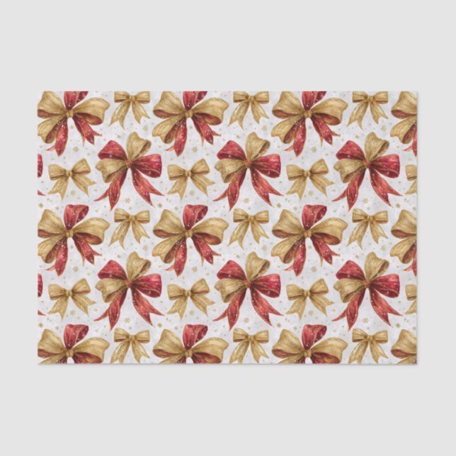 Papel De Seda Red Gold Bows Christmas (Frente )