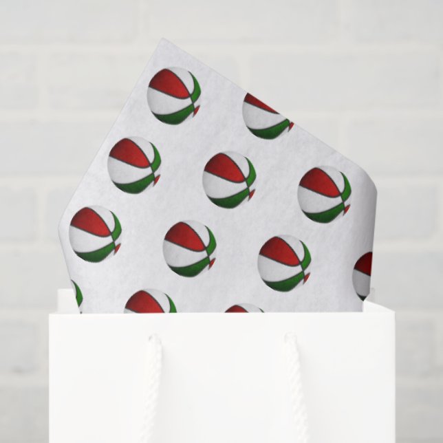 Papel De Seda red green basketballs pattern (Sacola de presentes)