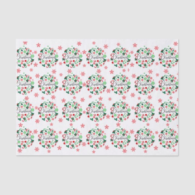 Papel De Seda Red Green Felry Wreath de Natal (Frente )
