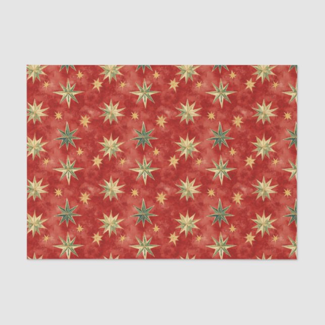 Papel De Seda Red Green Gold Stars Christmas (Frente )