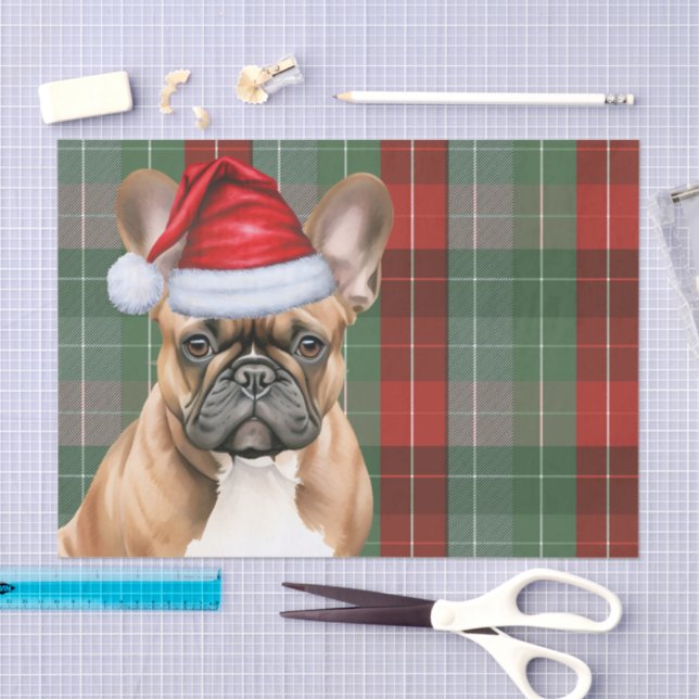 Papel De Seda Red Green Holiday Plaid Christmas French Bulldog (Arte )