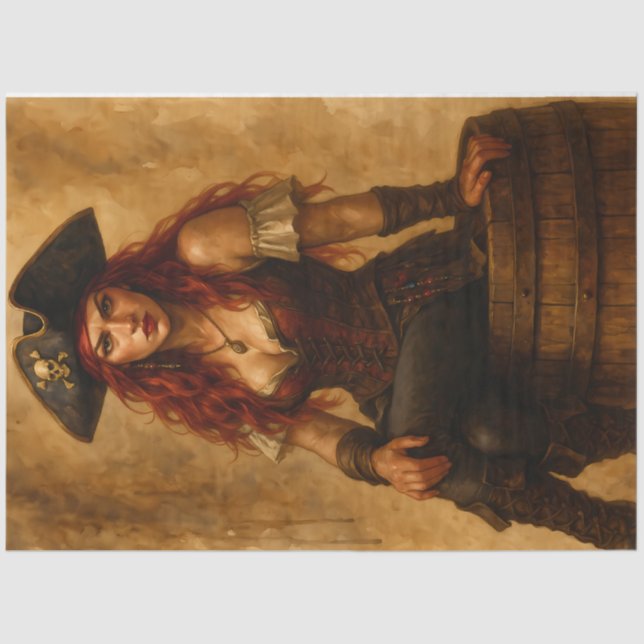 Papel De Seda Red-Haired Pirate Woman Decoupage (Frente )