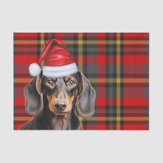 Papel De Seda Red Holiday Plaid Smooth Coat Dachshund Christmas (Frente )