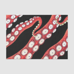 Papel De Seda Red Kraken Octopus Tentacle Black