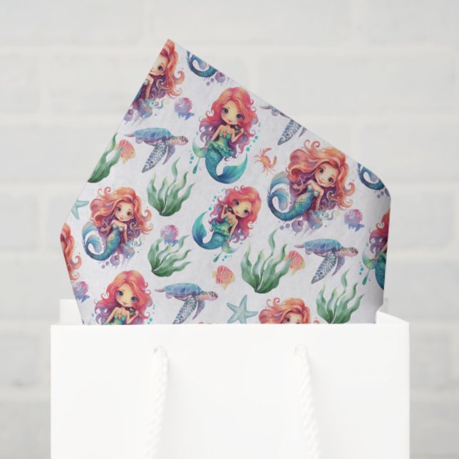 Papel De Seda Red Mermaid Birthday Tissue Paper in White (Sacola de presentes)