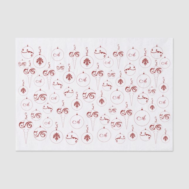 Papel De Seda Red Monograma Bauble Ornaments Natal (Frente )