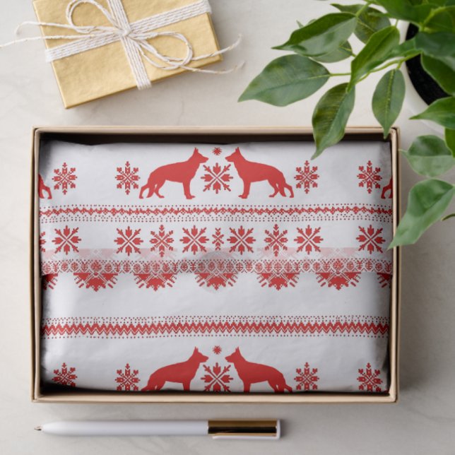 Papel De Seda Red Nordic German Shepherd Dog Christmas (Presente)