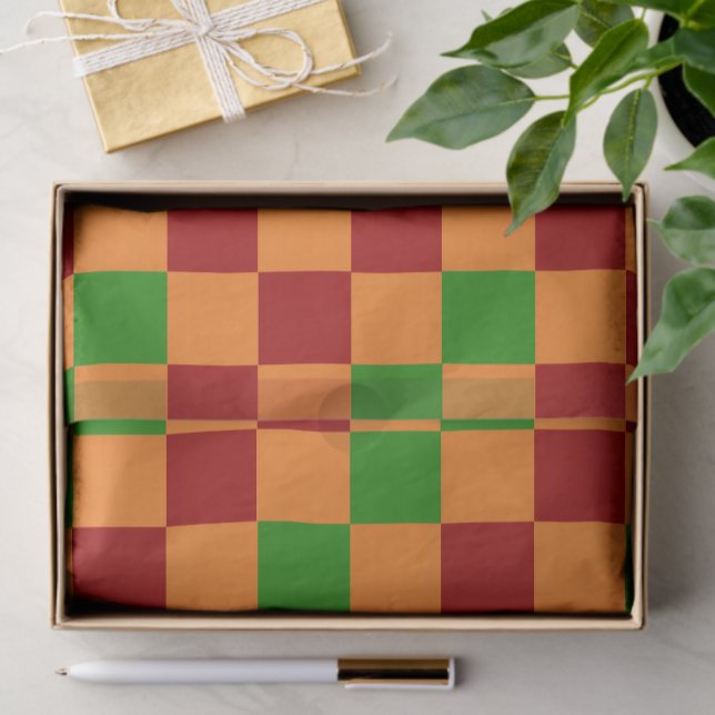 Papel De Seda Red Orange Green Checkered Pattern Design  (Criador carregado)