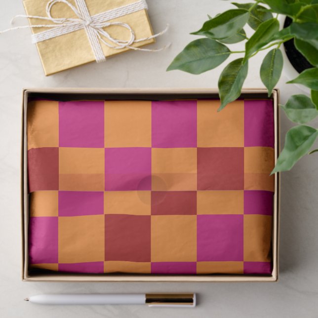 Papel De Seda Red Orange Pink Checkered Pattern Design  (Presente)