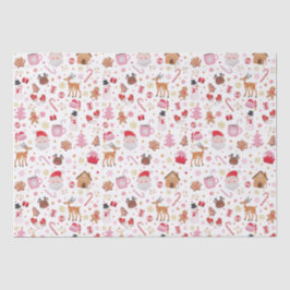 Papel De Seda Red Pink Christmas Santa Claus Reindeer Wonderland