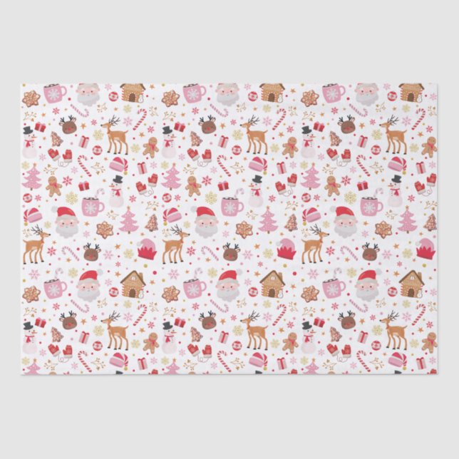 Papel De Seda Red Pink Christmas Santa Claus Reindeer Wonderland (Frente )
