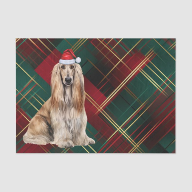 Papel De Seda Red Plaid Christmas Afghan Hound Dog Holiday (Frente )