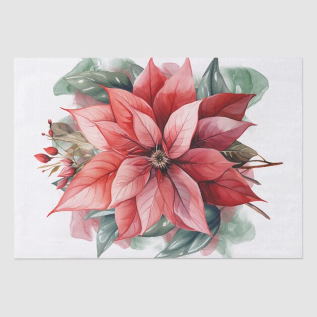 Papel De Seda Red Poinsettia Flor Verde Whimsso Natal (Frente )