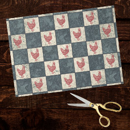 Papel De Seda Red Rooster on Gray Black Checkerboard Farmhouse