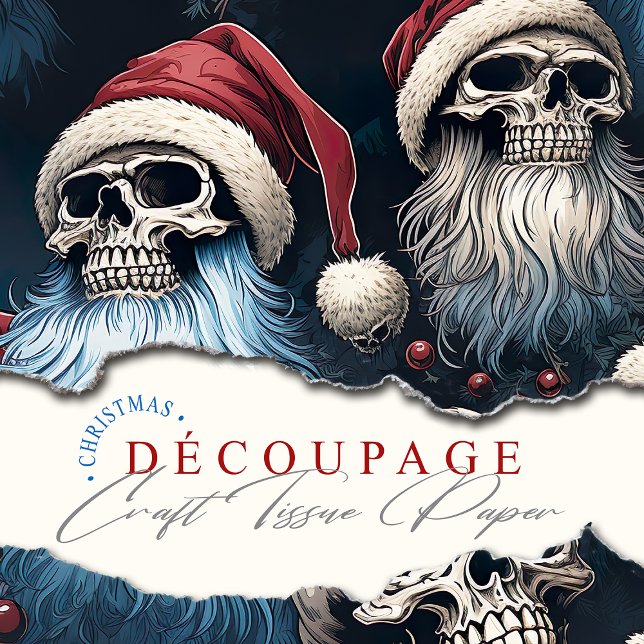 Papel De Seda Red Santa Hats - Cascas de Natal Góticas (Blue, red and gothic, Santa Skulls perfect for paper crafting this holiday season.)