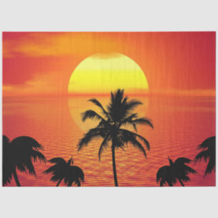 Papel De Seda Red Sun Tropical Palm Beach