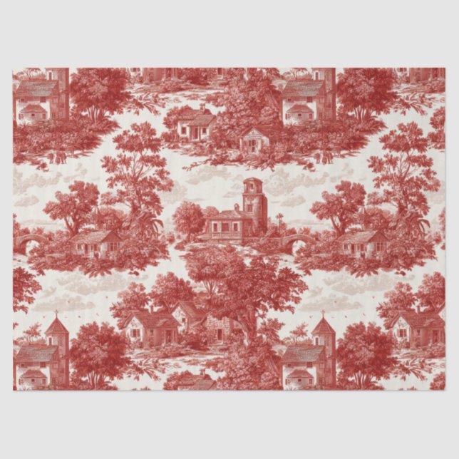 Papel De Seda Red Toile Countryside Scene (8) (Frente )