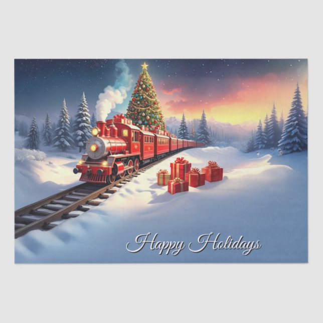 Papel De Seda Red Train Christmas Tree Holiday Tissue Paper (Frente )