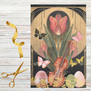 Papel De Seda Red Tulip Art Deco Violin and Easter Eggs Musical