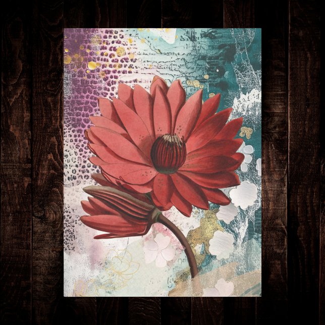 Papel De Seda Red Water Lily Boho Artsy Ephemera Journal Collage (Criador carregado)