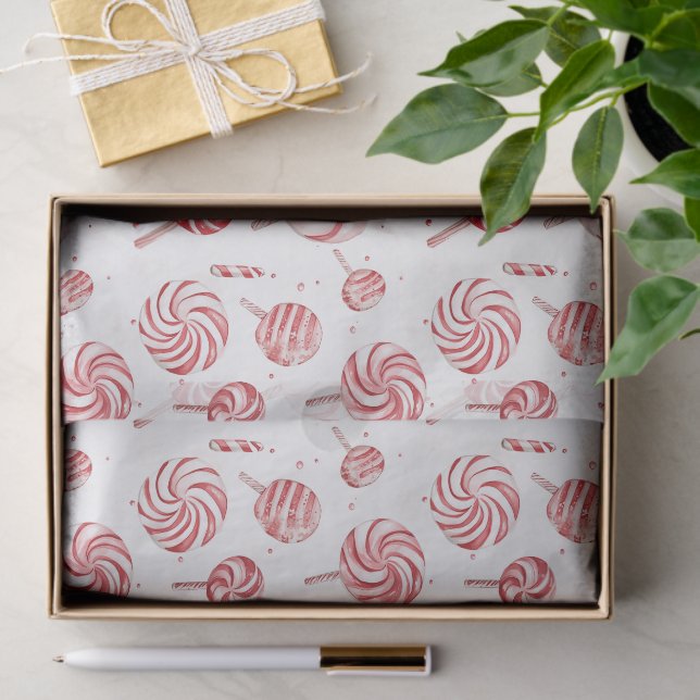 Papel De Seda Red White Candy Cane Treats Christmas (Presente)