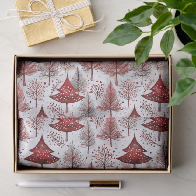 Papel De Seda Red White Christmas Tree Pattern#4 ID1009 (Presente)