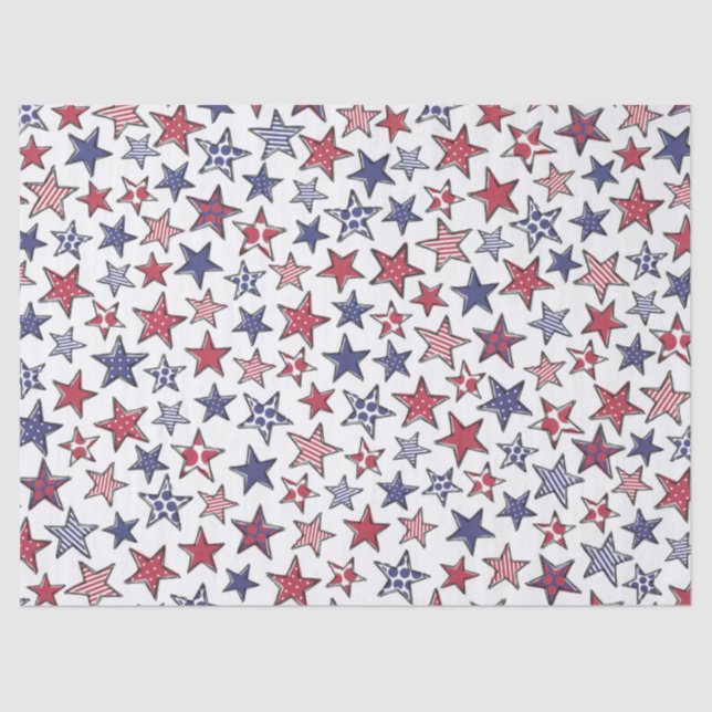 Papel De Seda Red White e Blue Stars América Patriótica  (Frente )