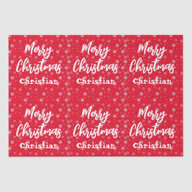 Papel De Seda Red & White Script Trendy Modern Felry Natal (Frente )