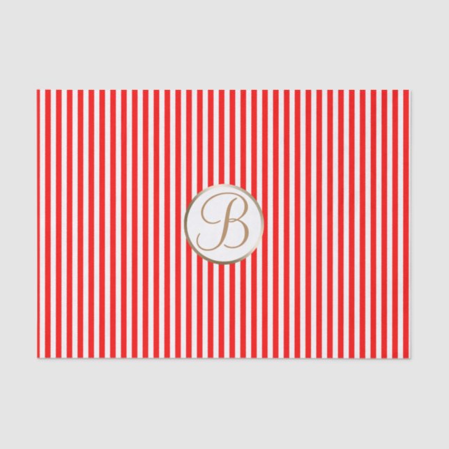 Papel De Seda Red White Strike Holiday Monograma - Letra Inicial (Frente )