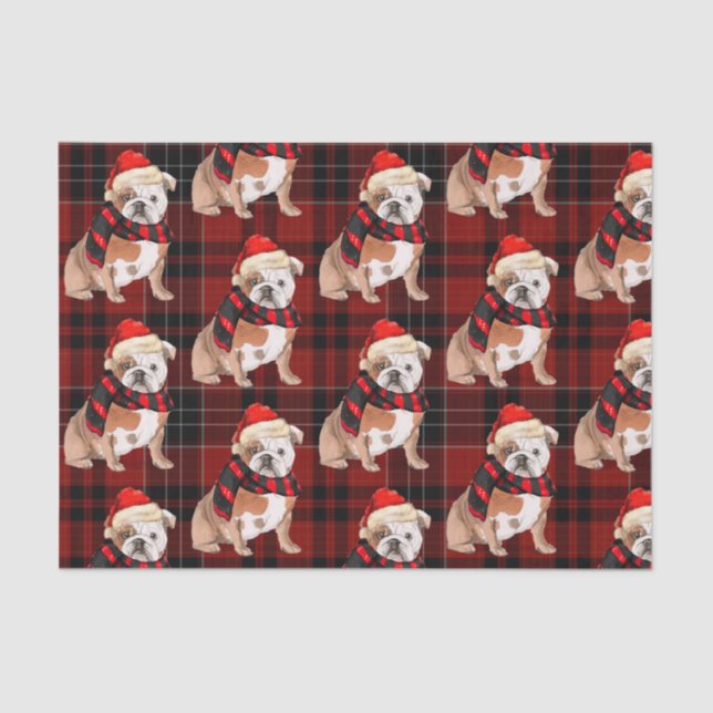 Papel De Seda Red Xadrez e English Buldog Christmas (Frente )