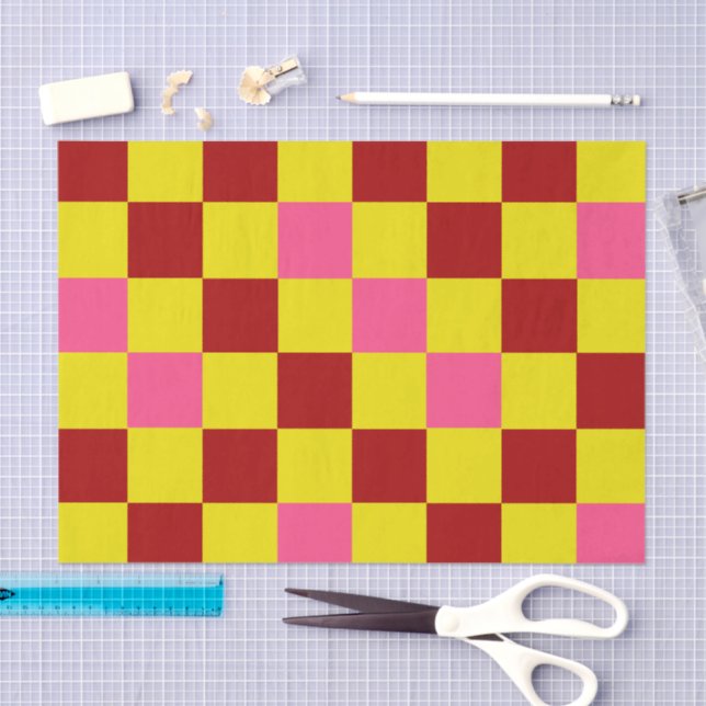 Papel De Seda Red Yellow Pink Checkered Pattern Design  (Arte )