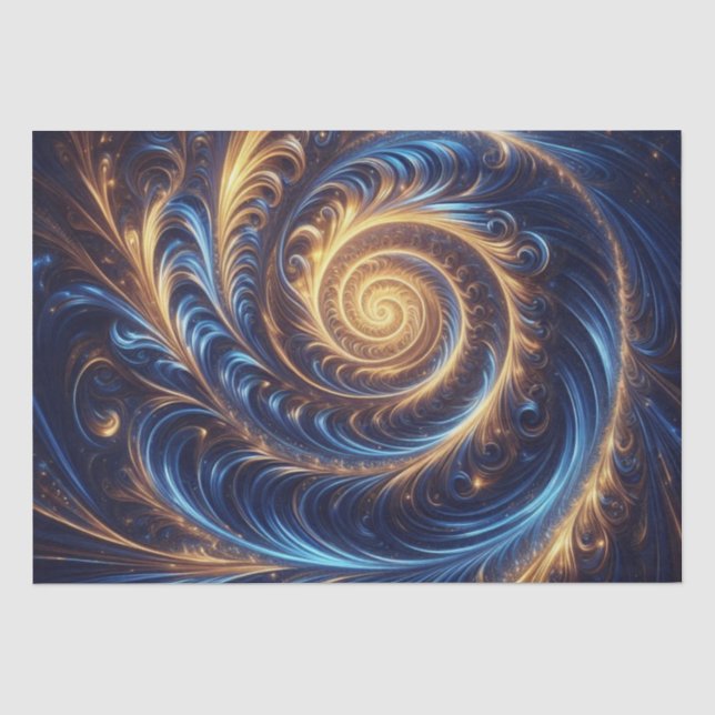 Papel De Seda Redemoinhos Modernos Abstratos Espaciais Azul Real (Frente )