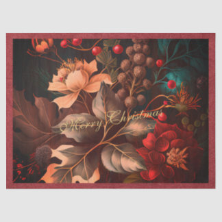 Papel De Seda Reds Florals Merry Christmas