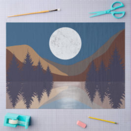 Papel De Seda Reflexão da Lua na Floresta Abstrato russa