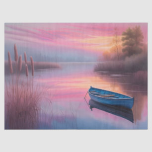 Papel De Seda Reflexão sobre o céu rosa de barco azul russo