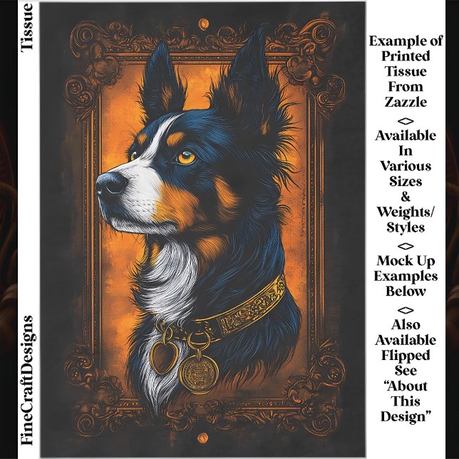 Papel De Seda Regal Border Collie, Quadro Ornamentado EF3L Decou (Criador carregado)