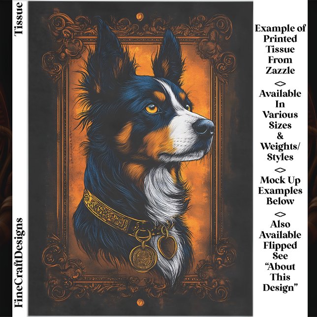 Papel De Seda Regal Border Collie, Quadro Ornamentado EF3R Decou (Criador carregado)