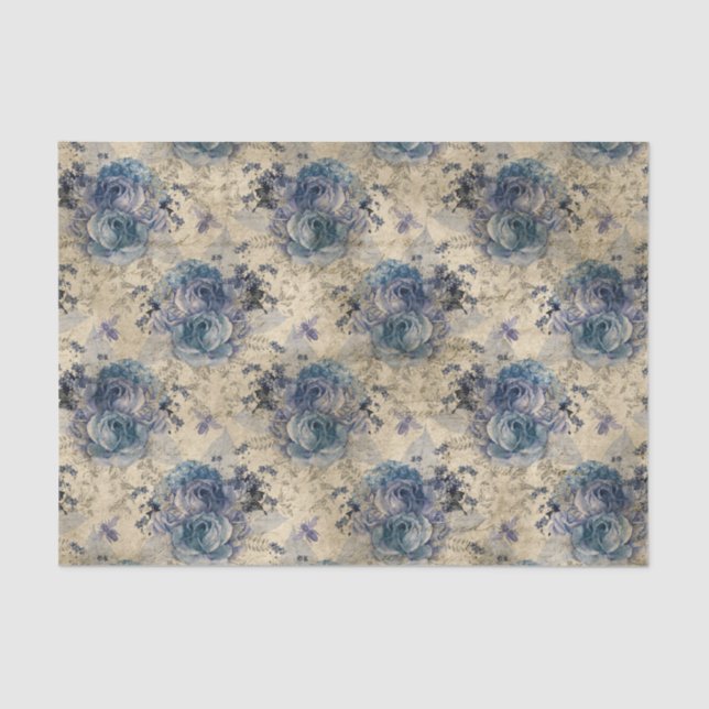 Papel De Seda Regal Queen Bee W/Blue Rosas  (Frente )