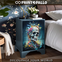 Papel De Seda Rei Caveira de Flores em paisagem gótica