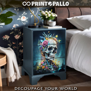 Papel De Seda Rei Caveira de Flores em paisagem gótica