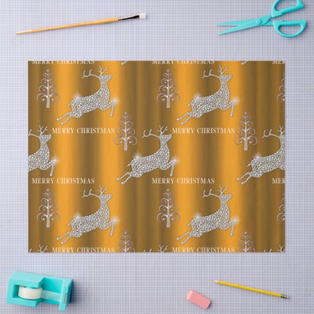 Papel De Seda Reindeado de Ouros Estimulantes no Natal Dourado (Arte )