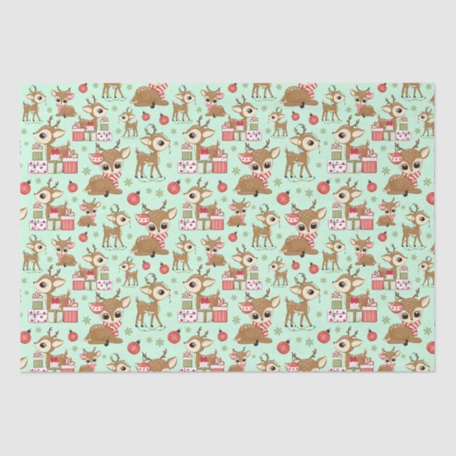 Papel De Seda Reindeer Christmas Gift Ornament Snowflake Green (Frente )