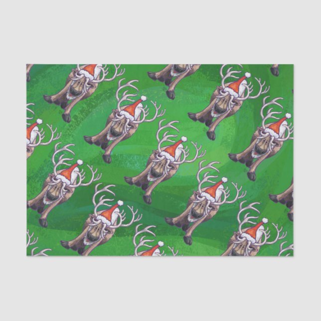 Papel De Seda Reindeer Christmas On Green (Frente )