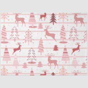 Papel De Seda Reindeer e Flocos de Neve, Natal Branco Rosa