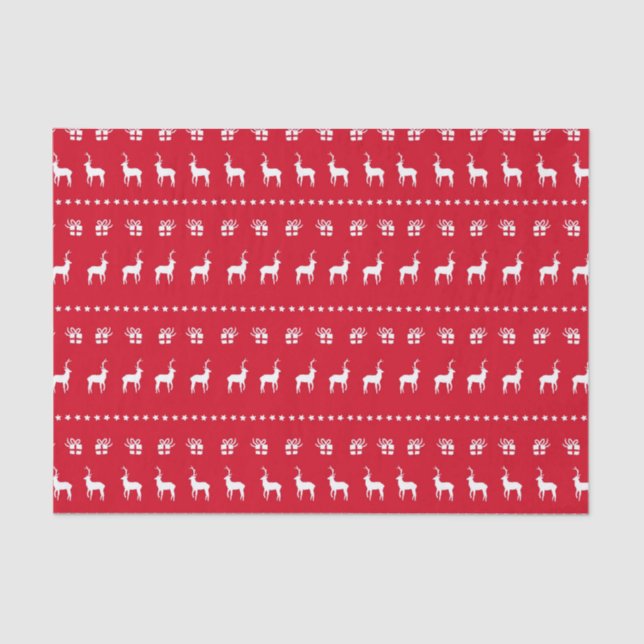 Papel De Seda Reindeer e presentes no Natal vermelho branco (Frente )