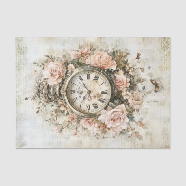 Papel De Seda Relógio Antigo com Caligrafia para Decoupage (Frente )