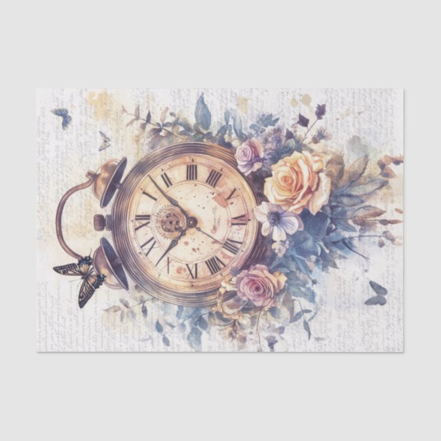 Papel De Seda Relógio Antigo com Caligrafia para Decoupage (Frente )