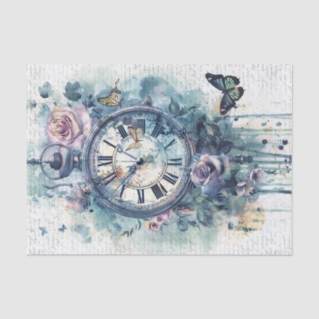 Papel De Seda Relógio Antigo com Caligrafia para Decoupage (Frente )